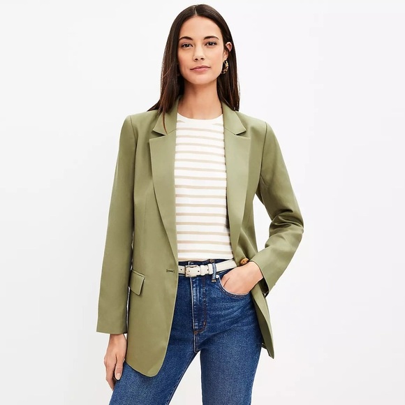 Loft - Petite Relaxed Fluid Blazer - Olive Green - Picture 1 of 13